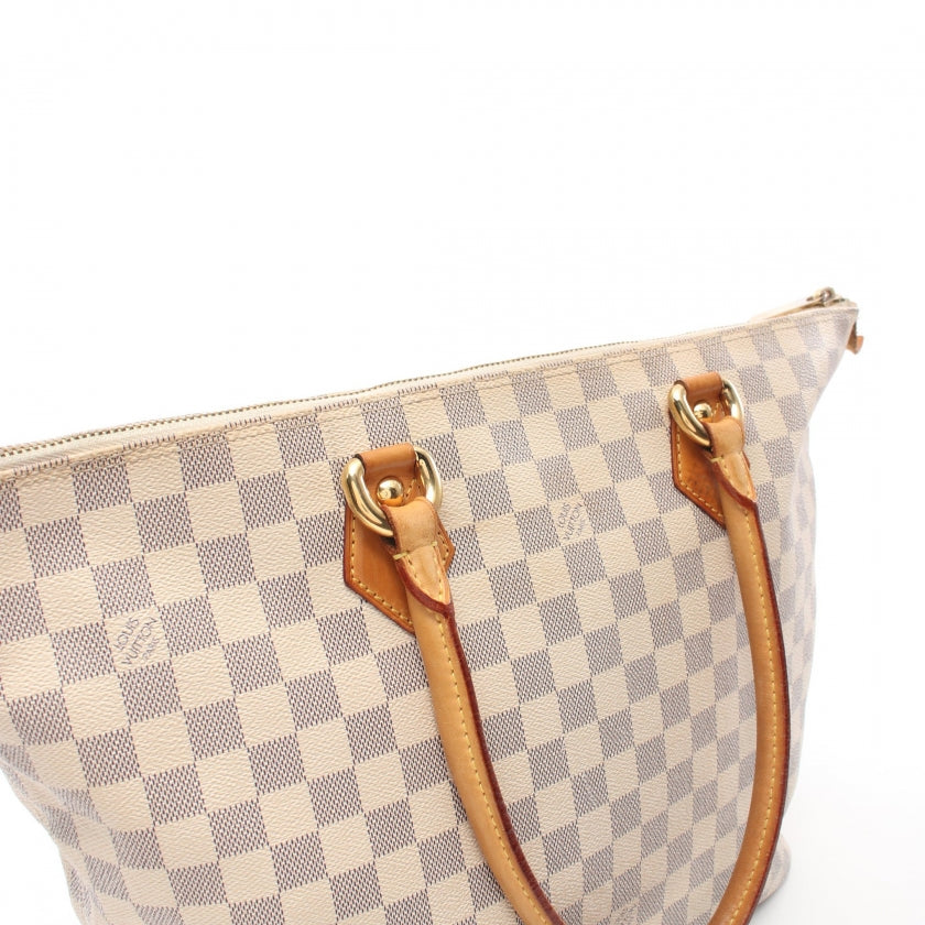 Louis Vuitton Saleya MM Damier Azur Tote Bag Leather White