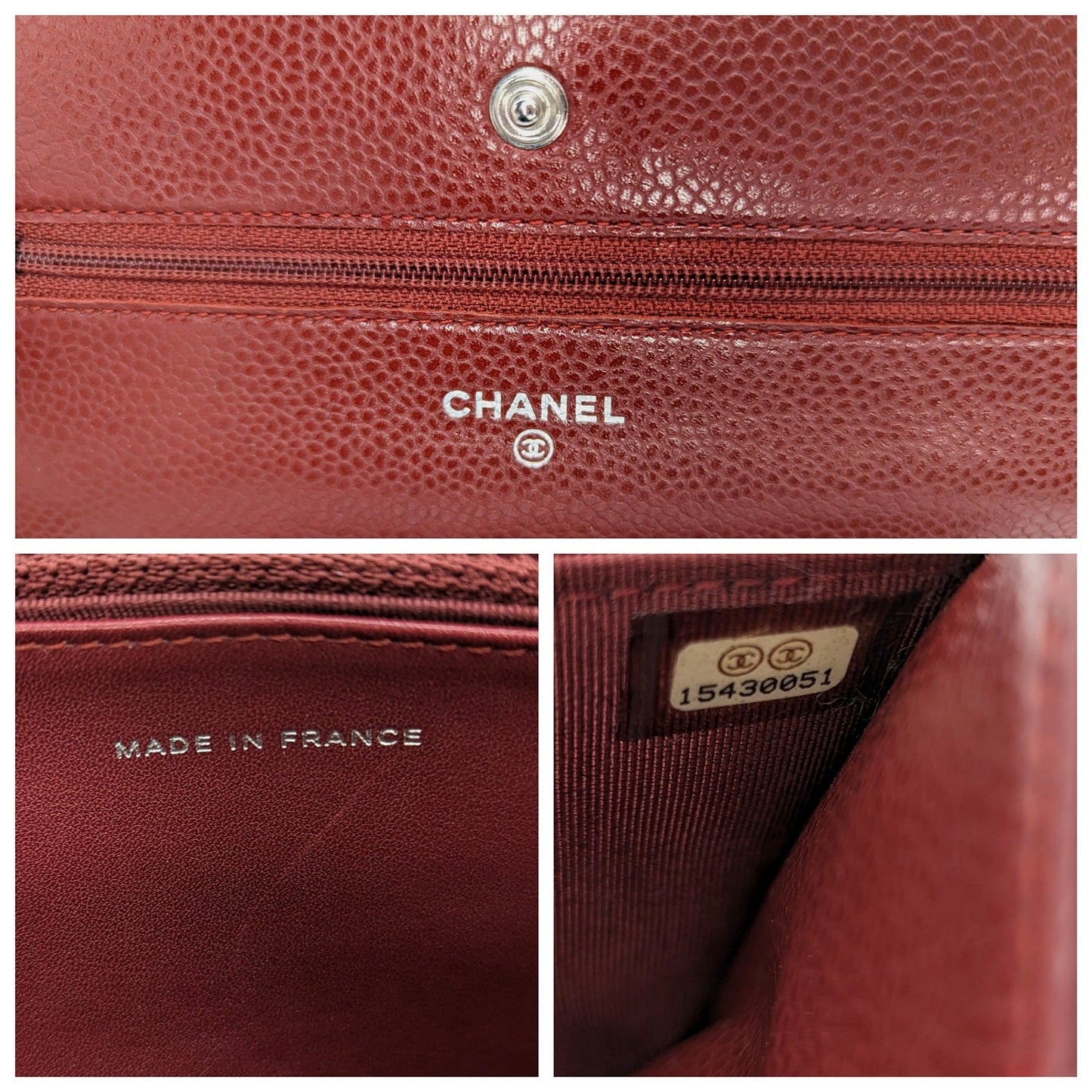 Chanel 2011 Rouge Caviar Wallet On Chain WOC