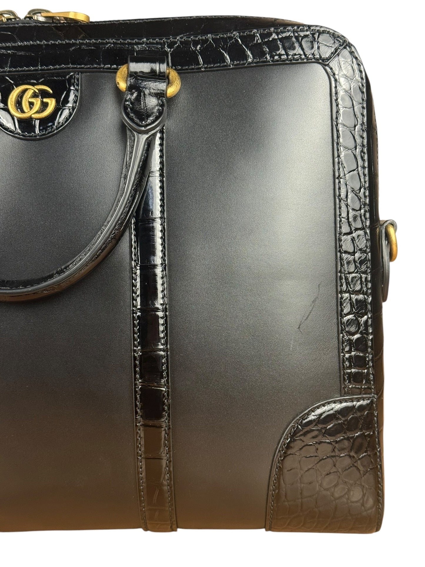 Gucci Croc-Trim Leather Briefcase