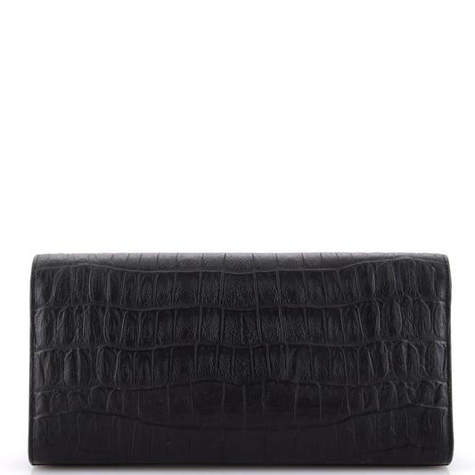 Classic Monogram Tassel Clutch Crocodile Embossed Leather Long