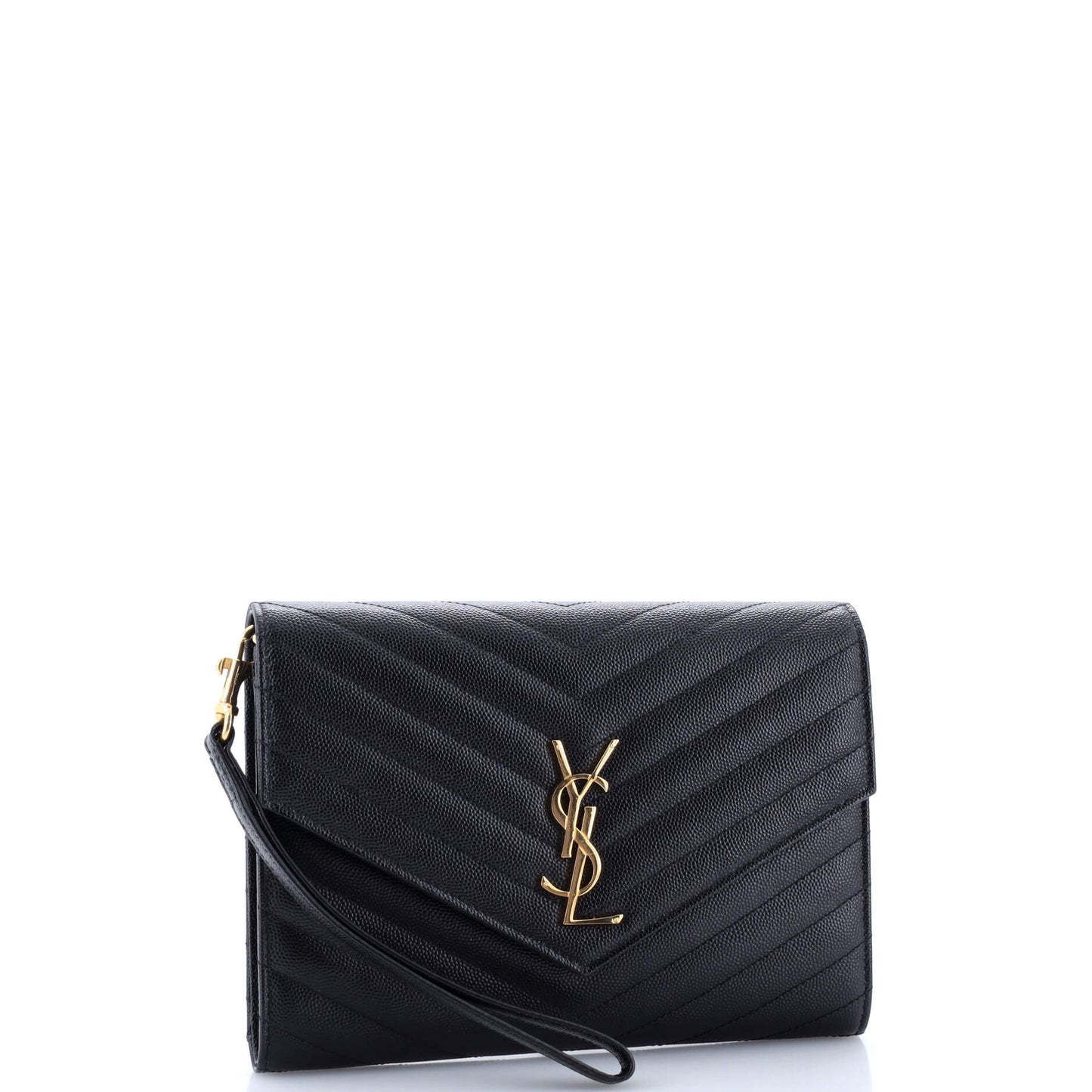 Classic Monogram Envelope Wristlet Clutch Matelasse Chevron Leather