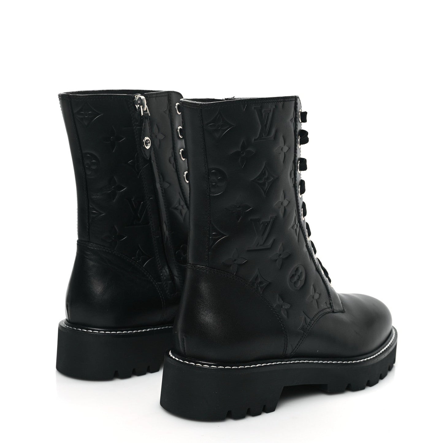 Louis Vuitton Calfskin Monogram Territory Flat Ranger Boots Black