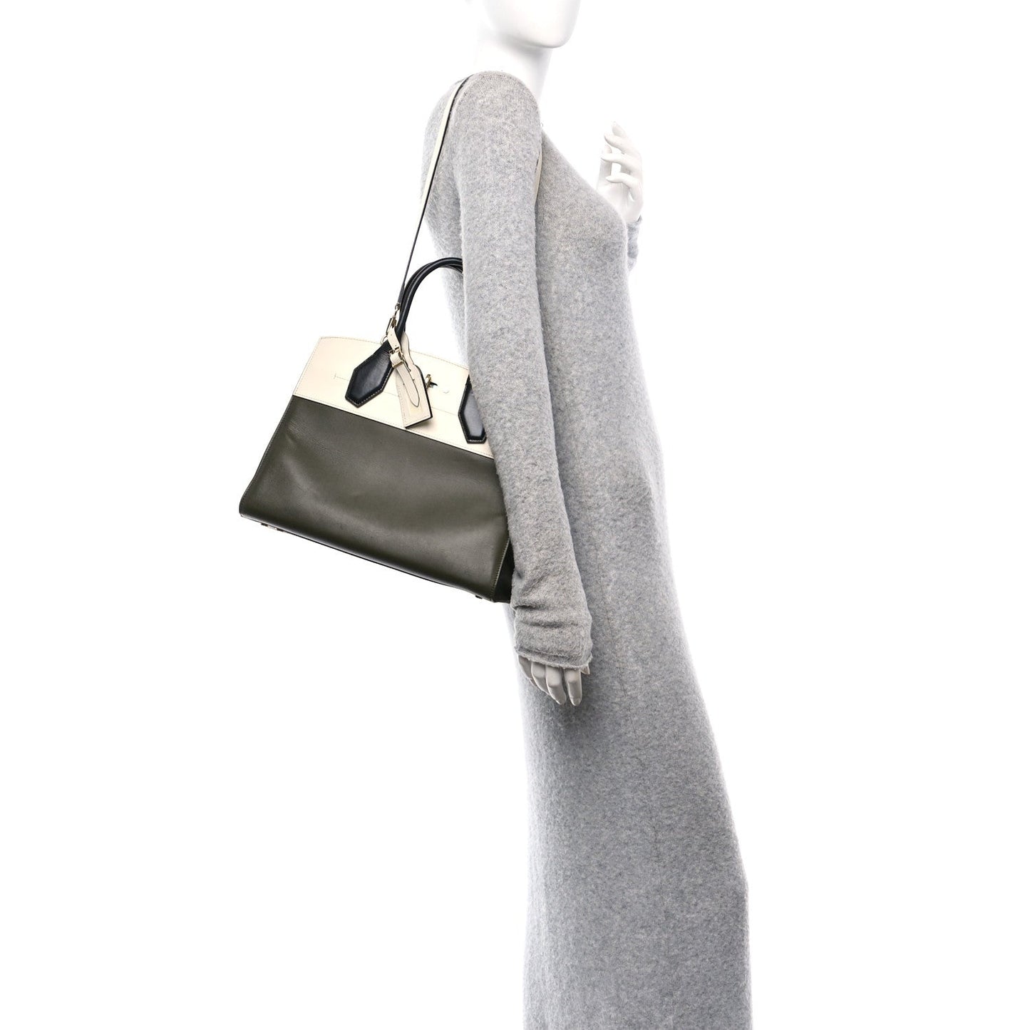 Louis Vuitton Taurillon City Steamer MM Kaki Creme Black