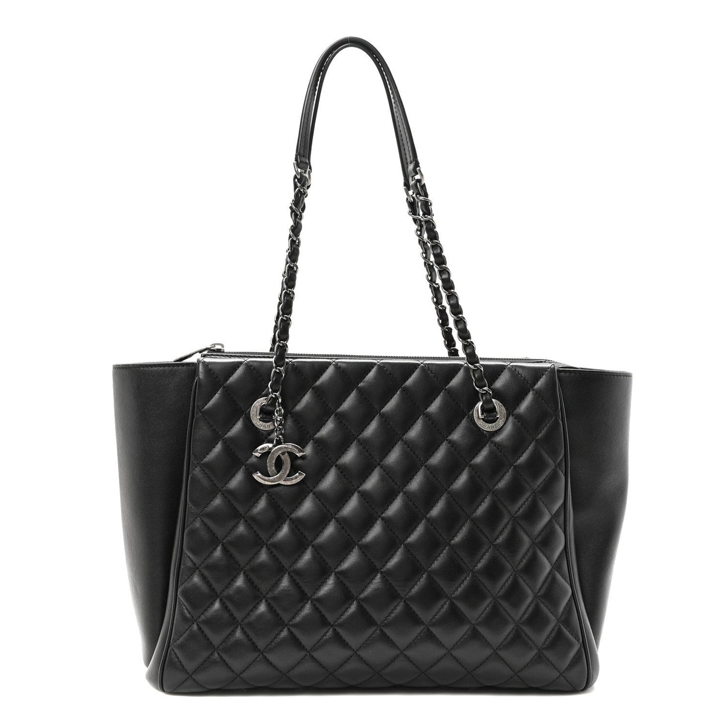 Amelia Lambskin Quilted Shopping Tote Black