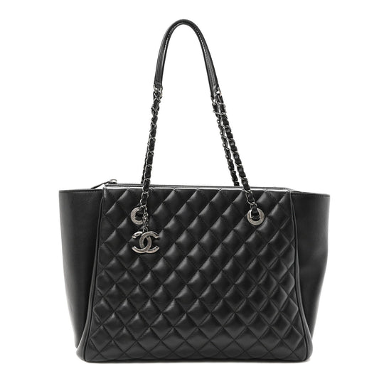 Amelia Lambskin Quilted Shopping Tote Black