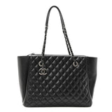 Amelia Lambskin Quilted Shopping Tote Black