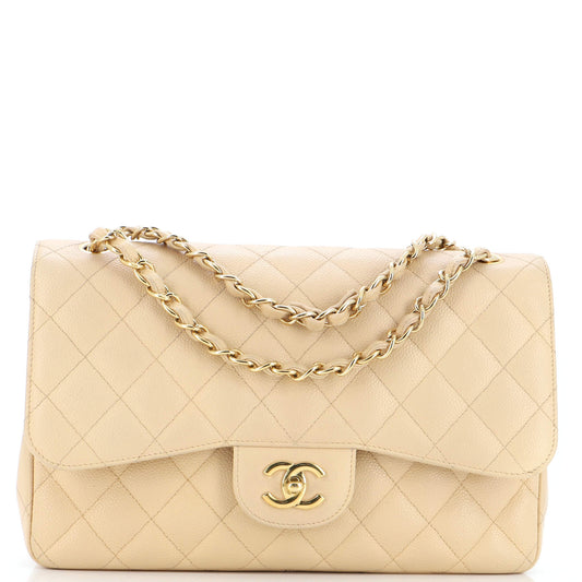 CHANEL   Classic Double Flap Bag Quilted Caviar Jumbo