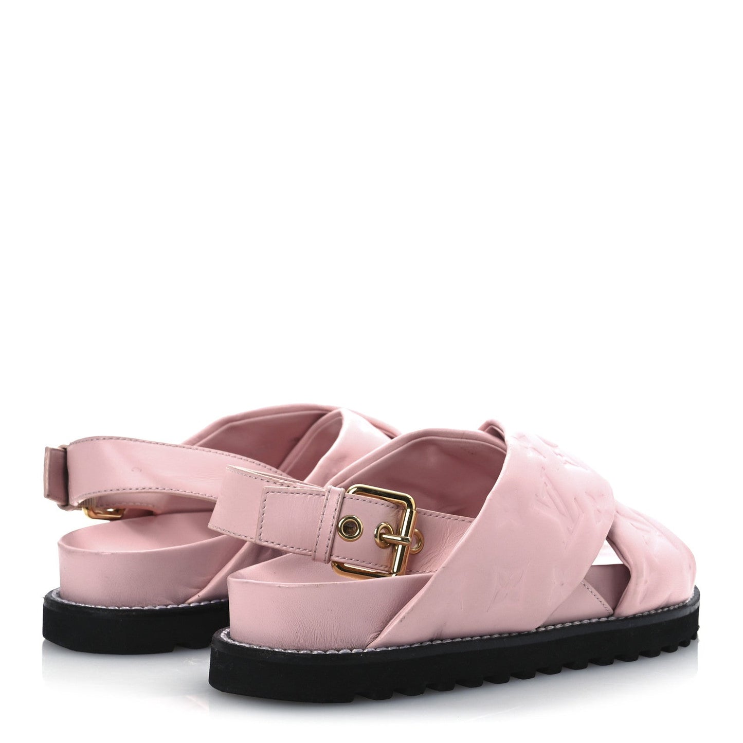 Louis Vuitton Lambskin Monogram Embossed Paseo Flat Comfort Sandals Rose Clair