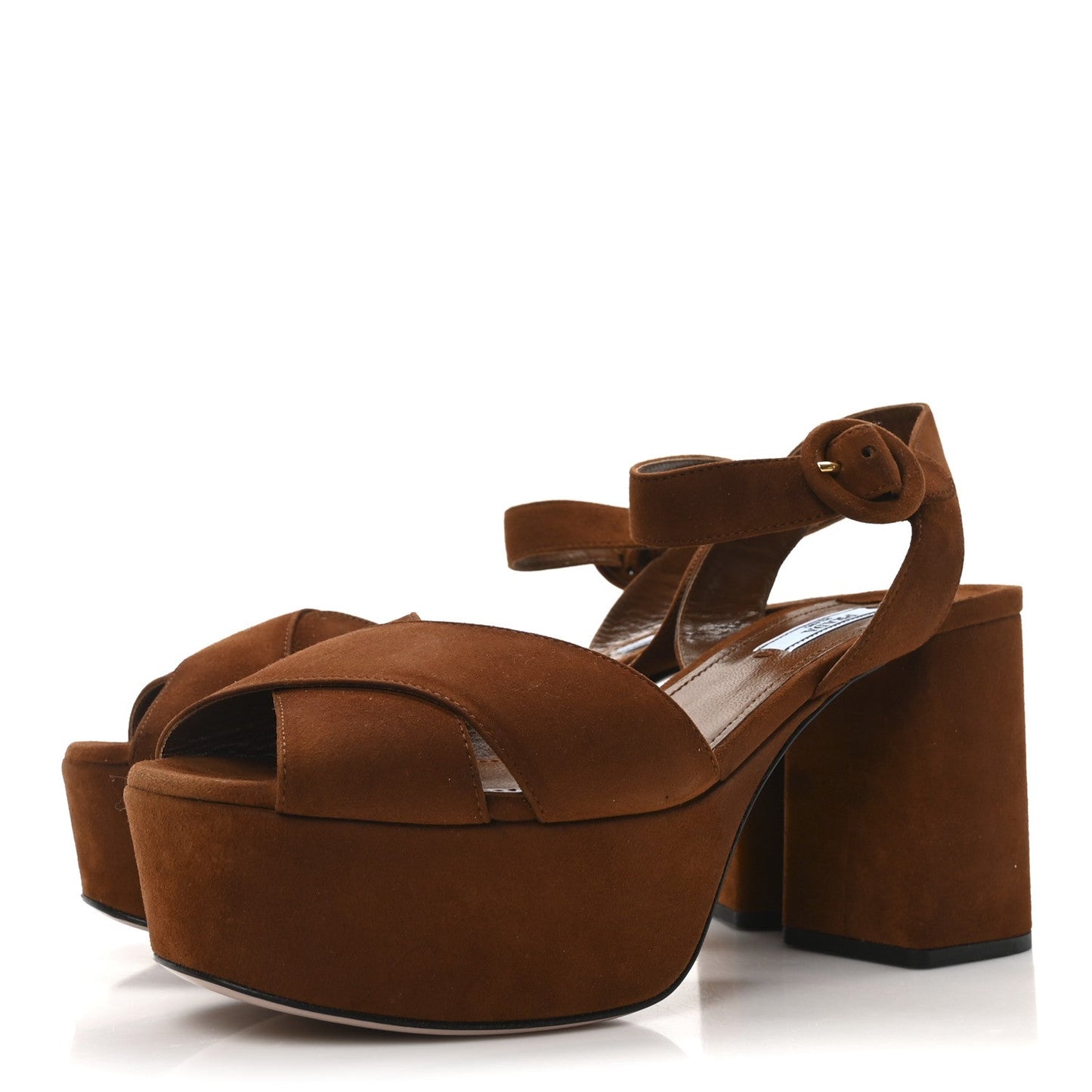 Prada Camoscio Crisscross Platform Sandals 39.5 Palissandro