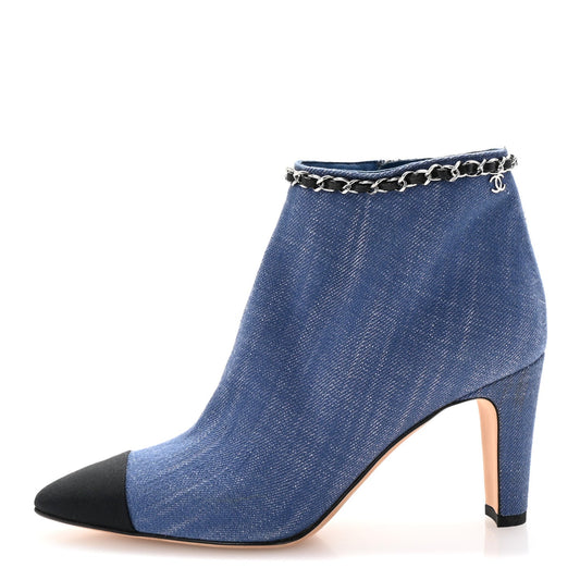 Amelia Denim Grosgrain Cap Toe Short Boots 37 Blue