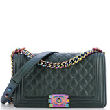 CHANEL Boy Flap Bag Quilted Iridescent Goatskin Old Medium