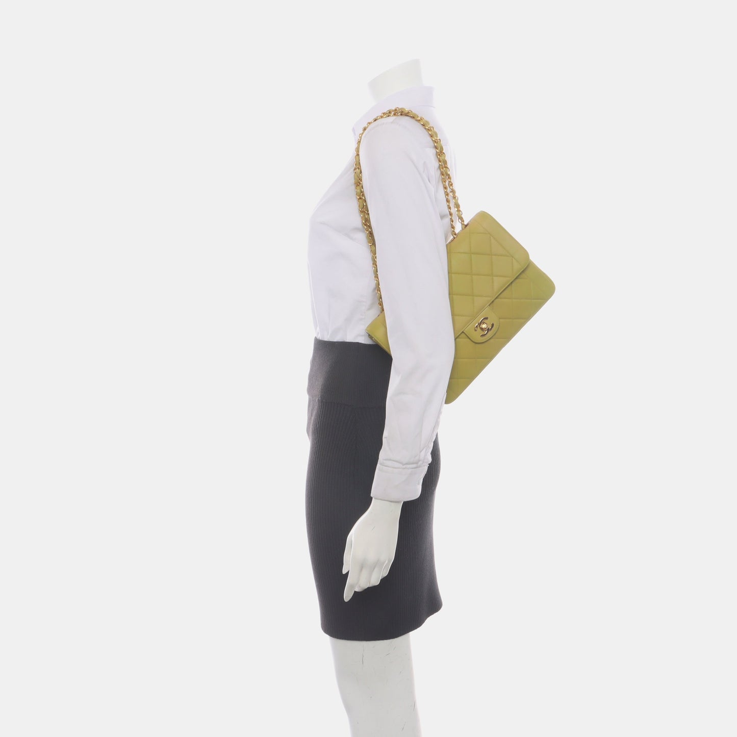 Chanel Classic Flap   Light Yellow Green Lambskin Leather with 24k Gold Hardware 1996-97