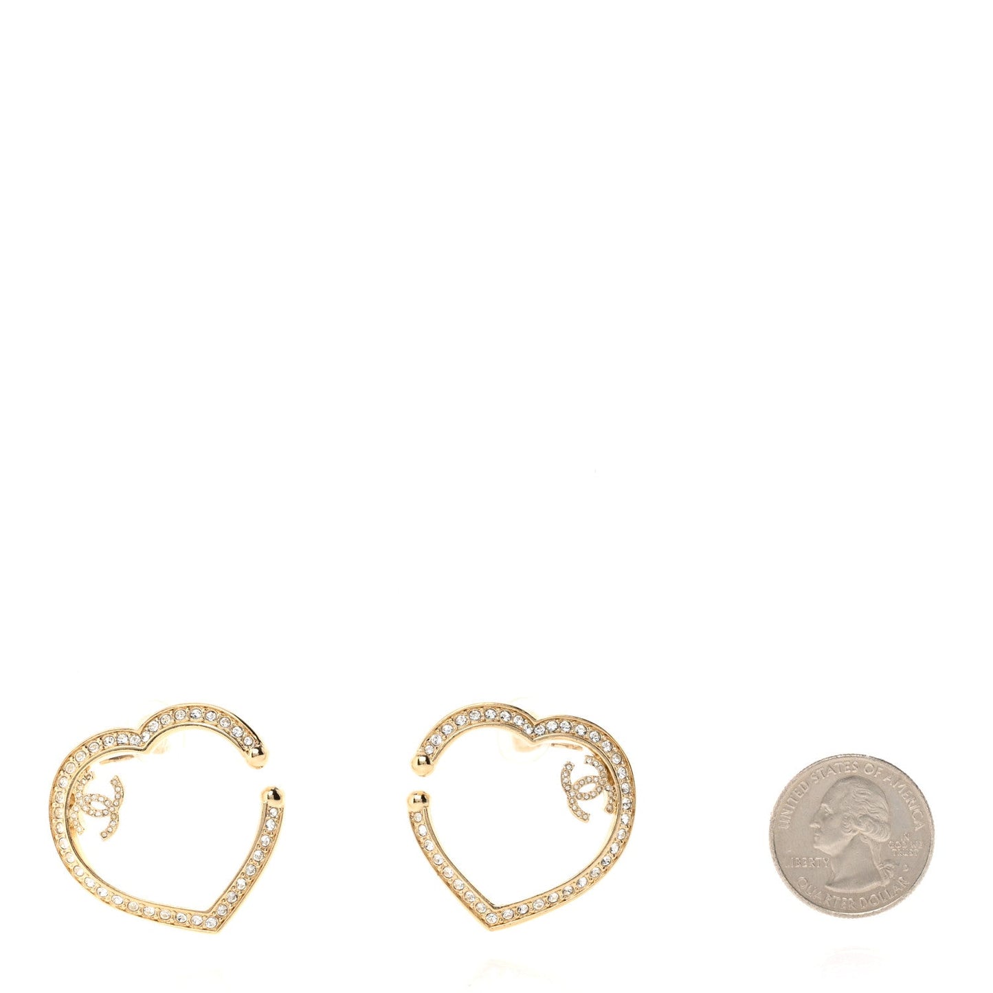 Amelia Metal Crystal CC Open Heart Earrings Gold