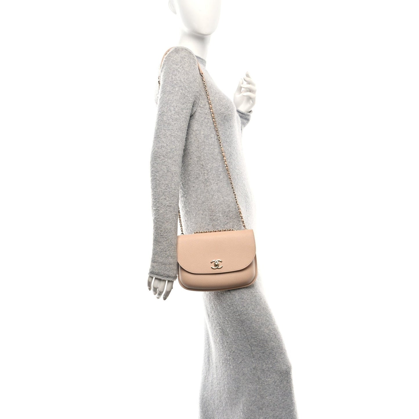 Amelia Caviar Mini Chain Flap Bag Beige