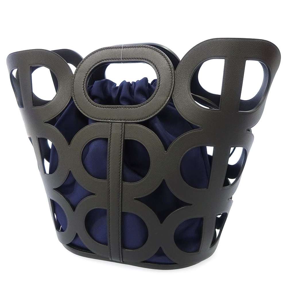 HERMES Chaine d'Ancre Black/blue Madame Calf Leather ?Silk
