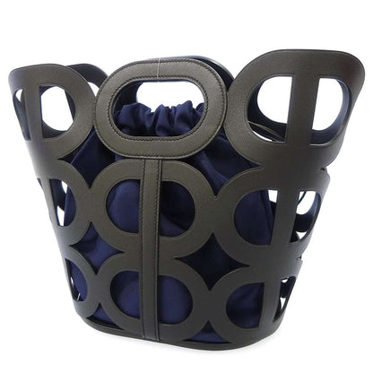 HERMES Chaine d'Ancre Black/blue Madame Calf Leather ?Silk
