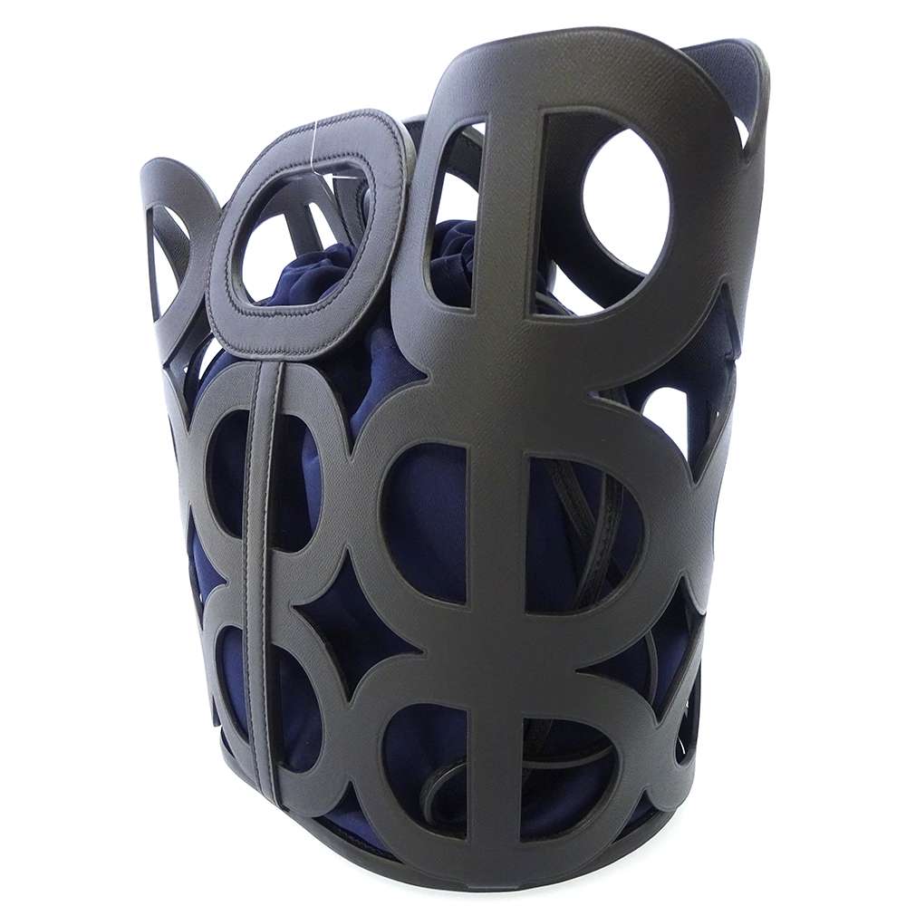 HERMES Chaine d'Ancre Black/blue Madame Calf Leather ?Silk