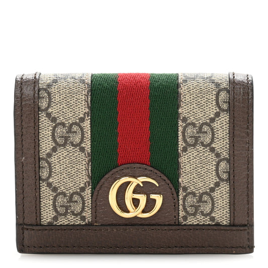 Amelia GG Supreme Monogram Web Ophidia Card Case Beige New Acero