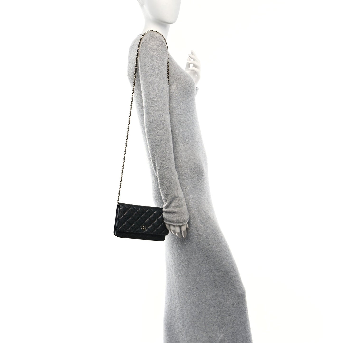 Amelia Caviar Quilted Wallet On Chain WOC Black