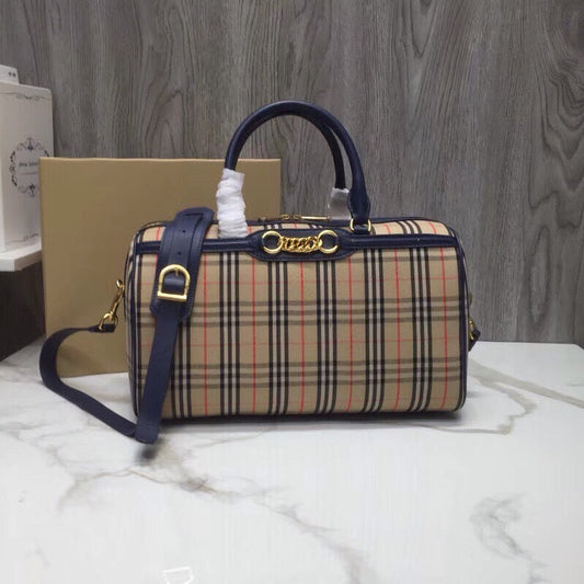 B-Berry - BB  Small 1983 Check LiNike Bowling Bag Blue/Brown For Women, Women’s Bags 9.1in/23cm