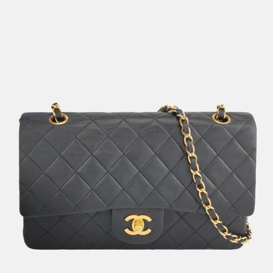 Chanel Classic Flap   Black Lambskin Leather with 24k Gold Hardware