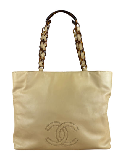 Chanel CC Beige Leather Plastic Chain Tote 1998
