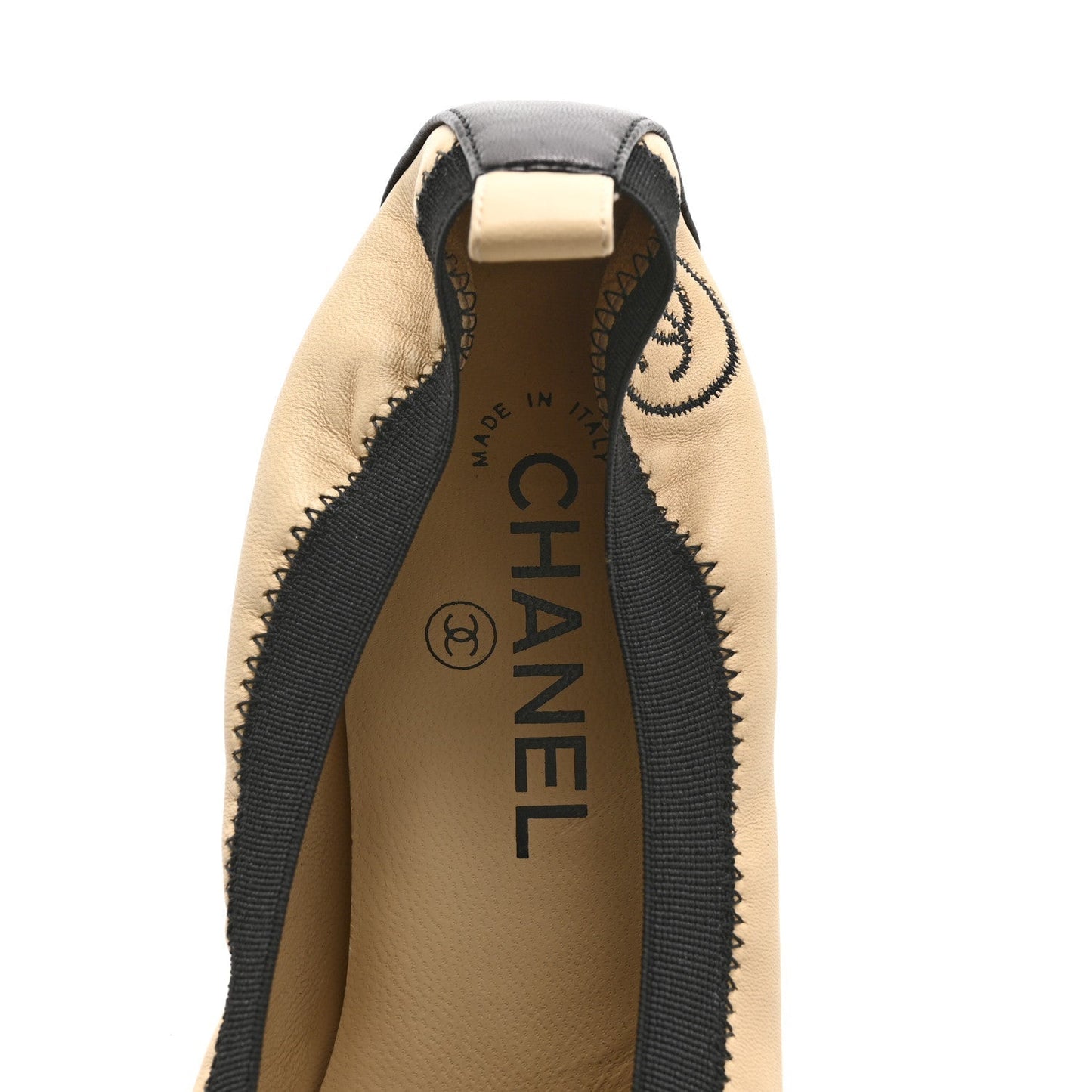 Amelia Lambskin CC Elastic Stretch Pumps 38 Beige Black