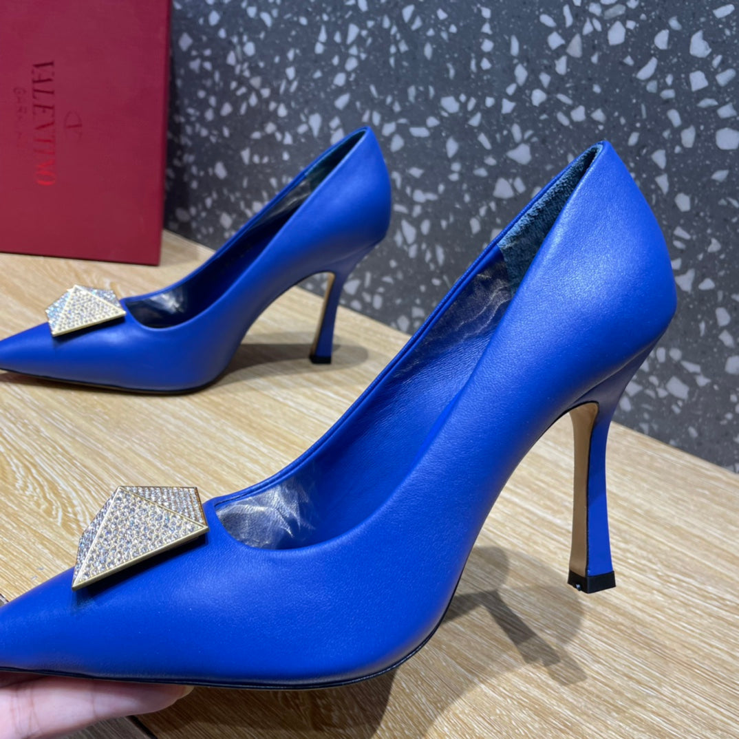 VAL -  Garavani One Stud Pump With Maxi Stud Crystals Blue For Women WS0FH8XIC