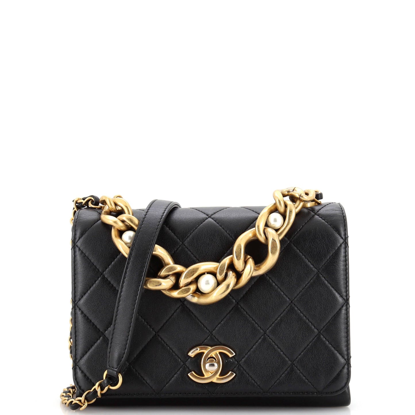 CHANEL Pearl Boy Chain Flap Bag Quilted Calfskin Mini