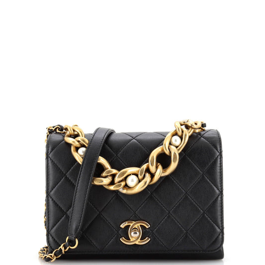 CHANEL Pearl Boy Chain Flap Bag Quilted Calfskin Mini