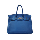 Hermes Birkin 35 Blue Calfskin Leather Silver-tone Palladium Hardware 2010