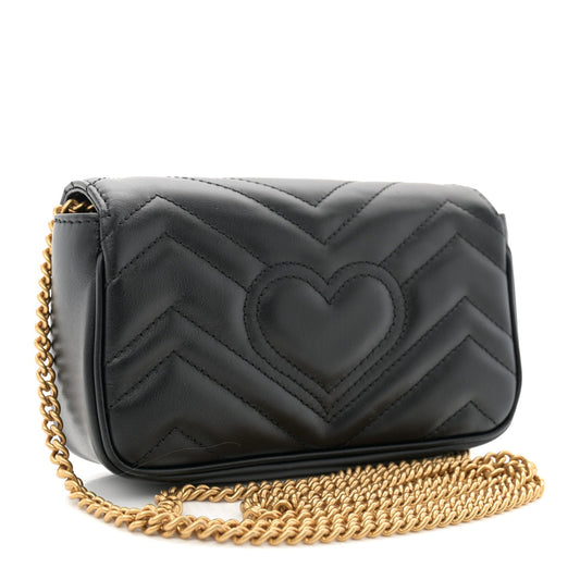 Amelia Calfskin Matelasse Super Mini GG Marmont Shoulder Bag Black