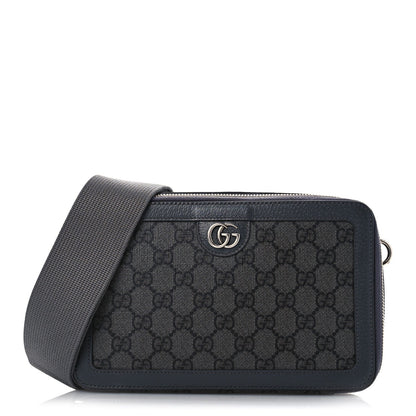 Amelia GG Supreme Monogram Textured Dollar Calfskin Small Ophidia Top Handle Shoulder Grey Black Graphite Grey