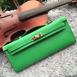 Luxury Hermes Bamboo Handcrafted Kelly Cut Clutch