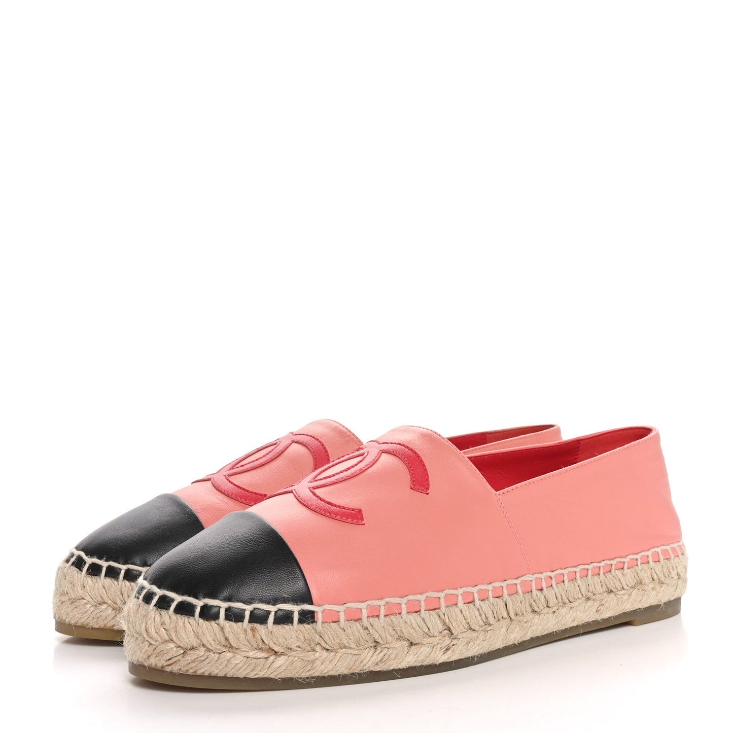 Amelia Lambskin CC Espadrilles 39 Pink Red Black