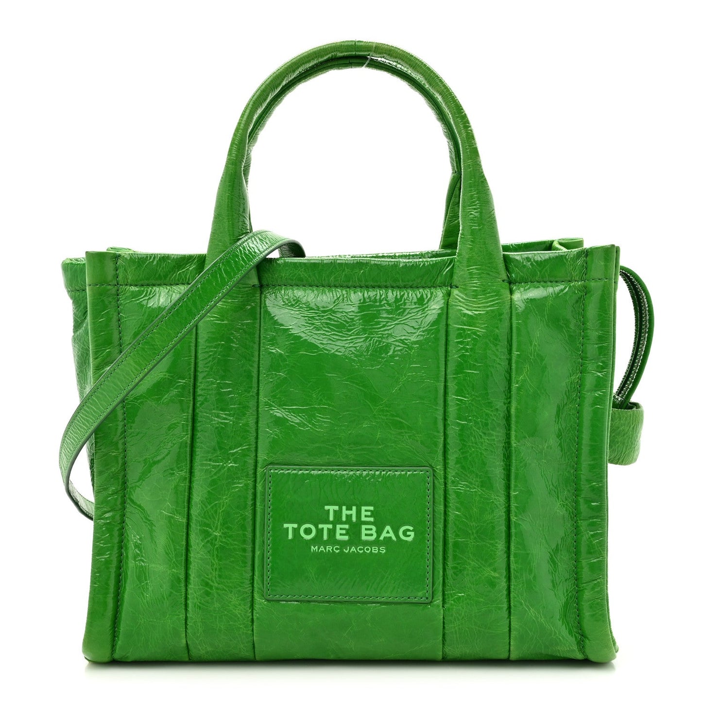 Marc Jacobs Shiny Crinkled Calfskin Medium The Tote Bag Green Glow