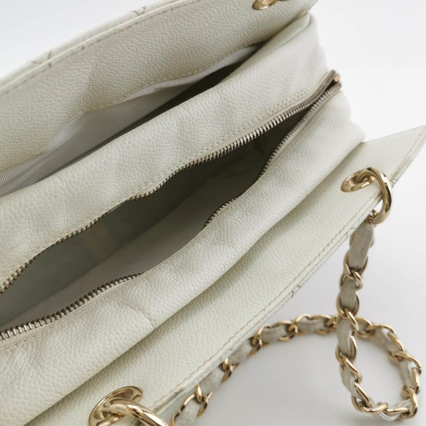 Chanel PST Petite Shopping Tote 2002 White Caviar Leather Chain Bag