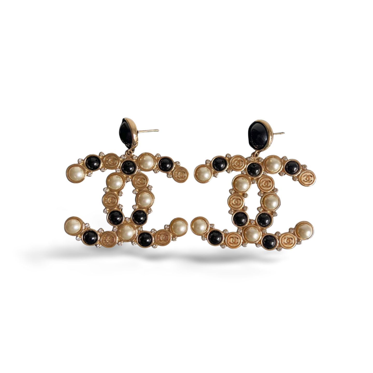 Chanel Double CC Classic Black and White Earrings