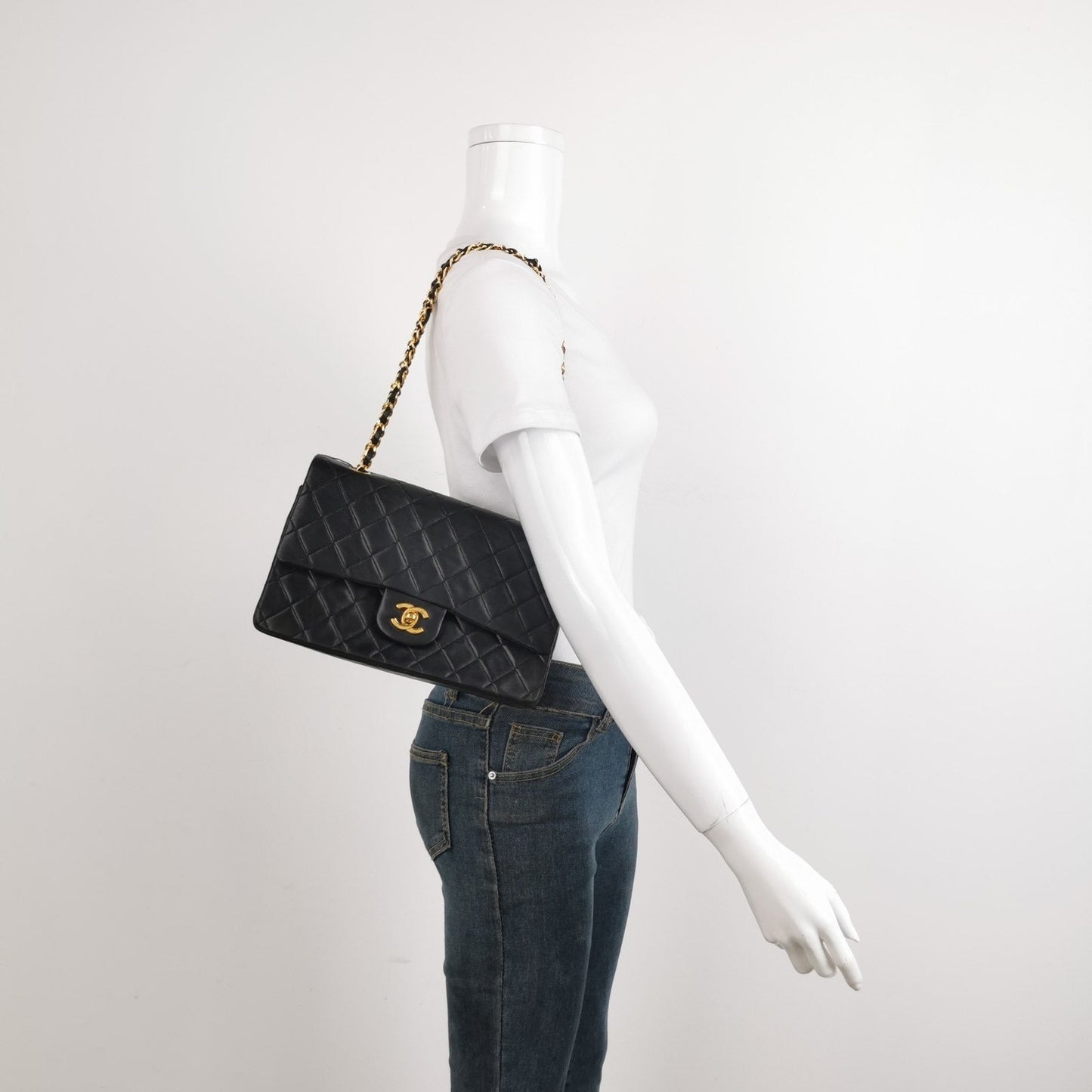 Chanel Classic Flap   Black Lambskin Leather with 24k Gold Hardware