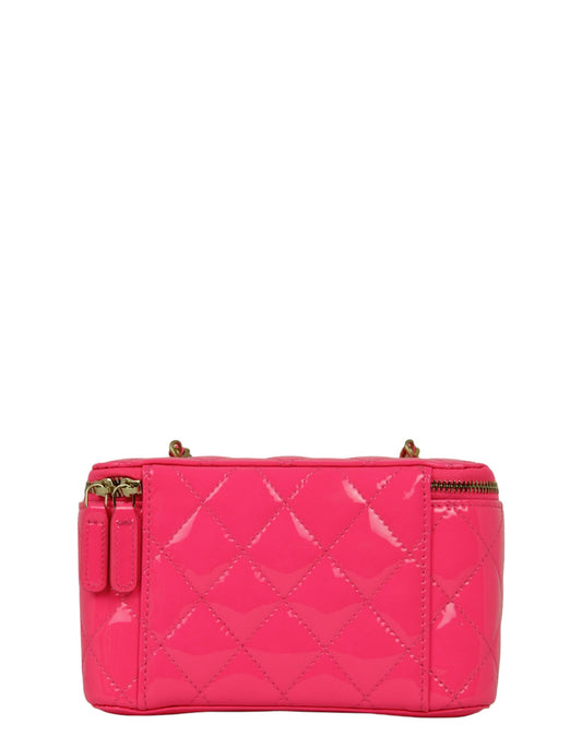 Chanel Neon Pink Patent Pearl Crush Small Vanity Case