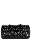 Chanel Black Distressed Patent Quilted East West Flap Bag