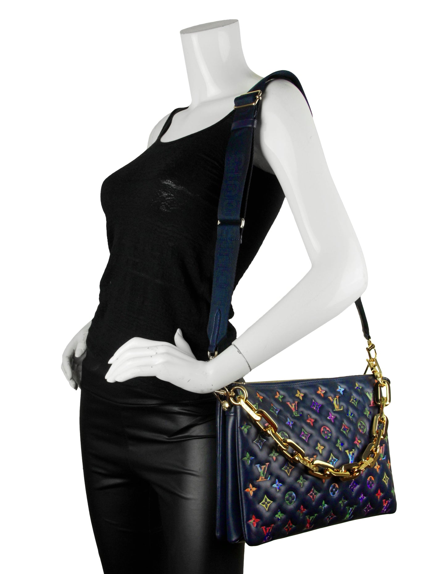 Louis Vuitton 2022 Blue Embossed Multicolor Floral Monogram Coussin MM Bag