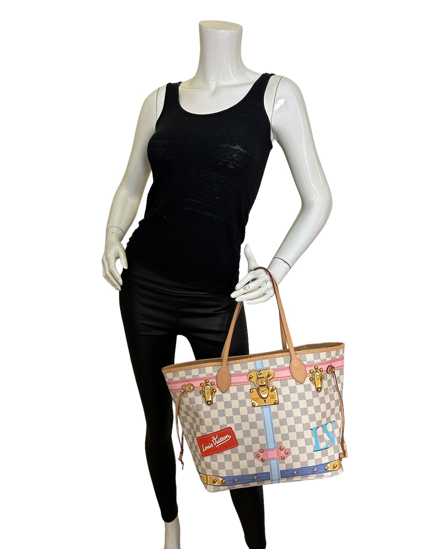 Louis Vuitton Damier Azur Summer Trunks Neverfull MM Tote Bag