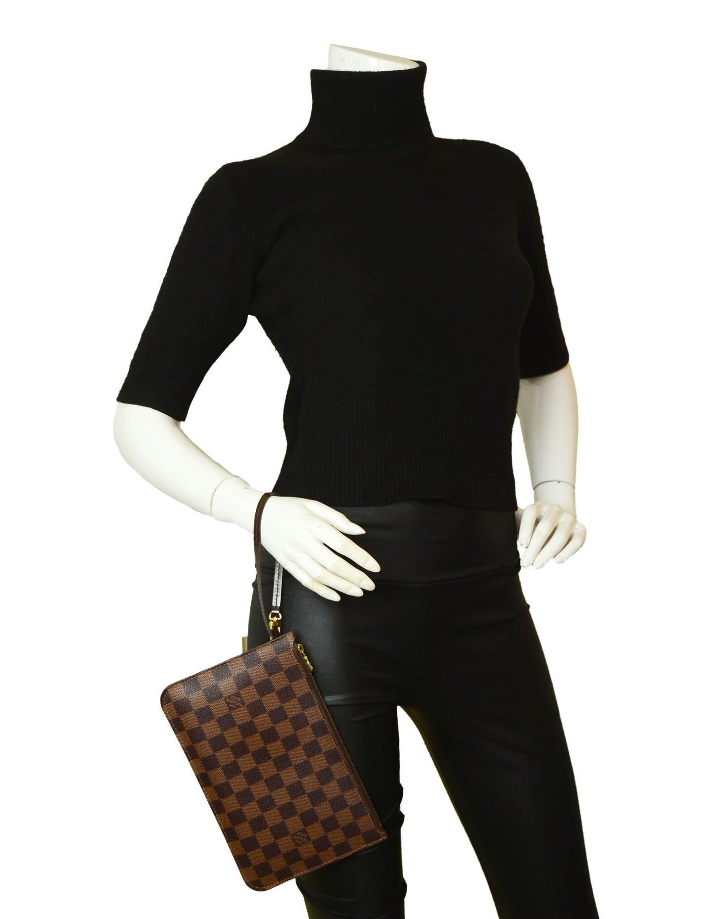 Louis Vuitton Damier Ebene Neverfull Pochette Wristlet Bag