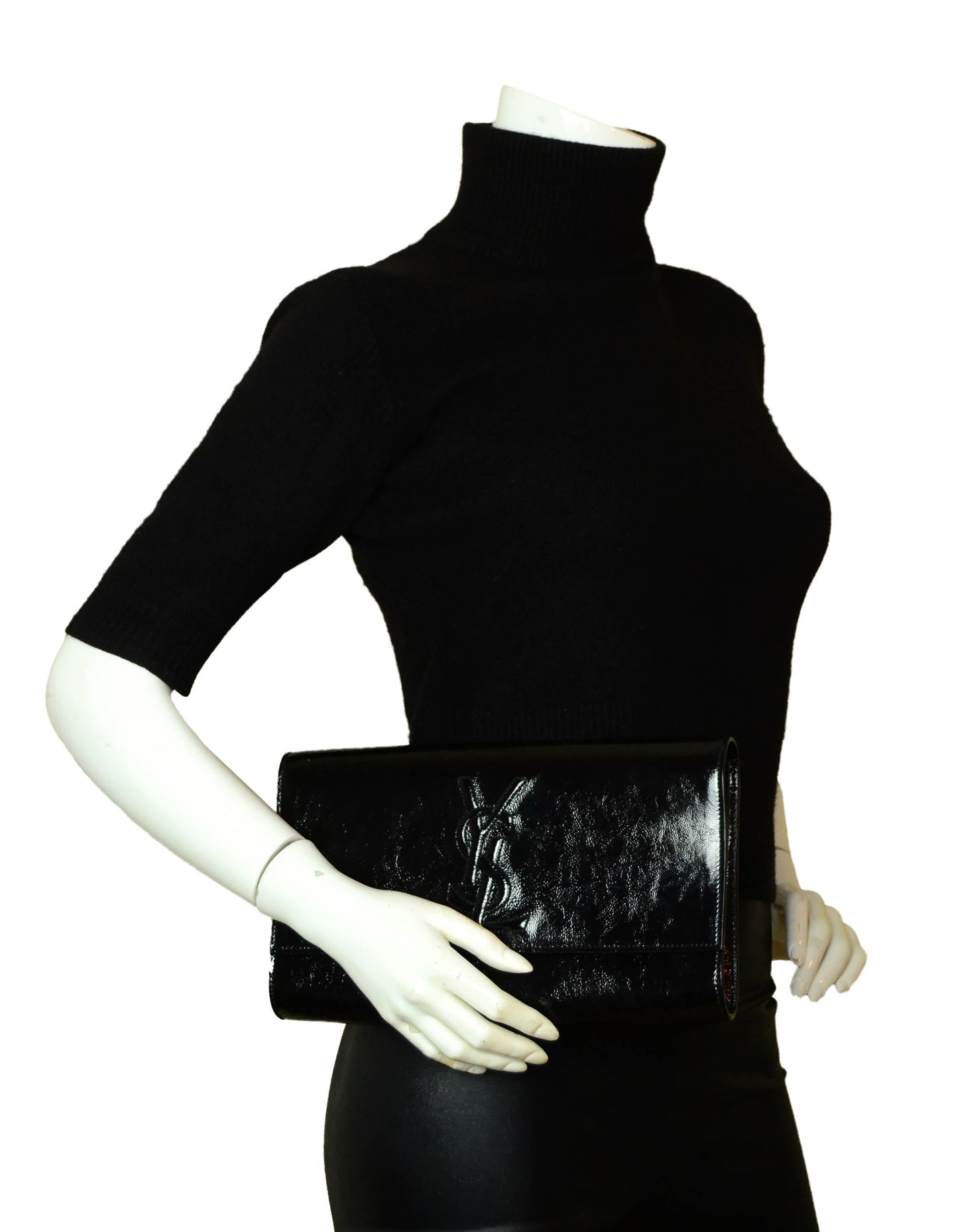 Yves Saint Laurent Black Patent Monogram Large Belle De Jour Clutch Bag