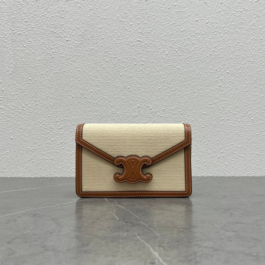 CE Wallet On Chain Triomphe In Textile Natural / Tan For Women 7in/19Amelia10J972DB2.02NT