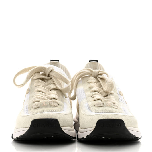 Amelia Mesh Suede Fabric Womens CC Sneakers 36 White Ivory Light Beige