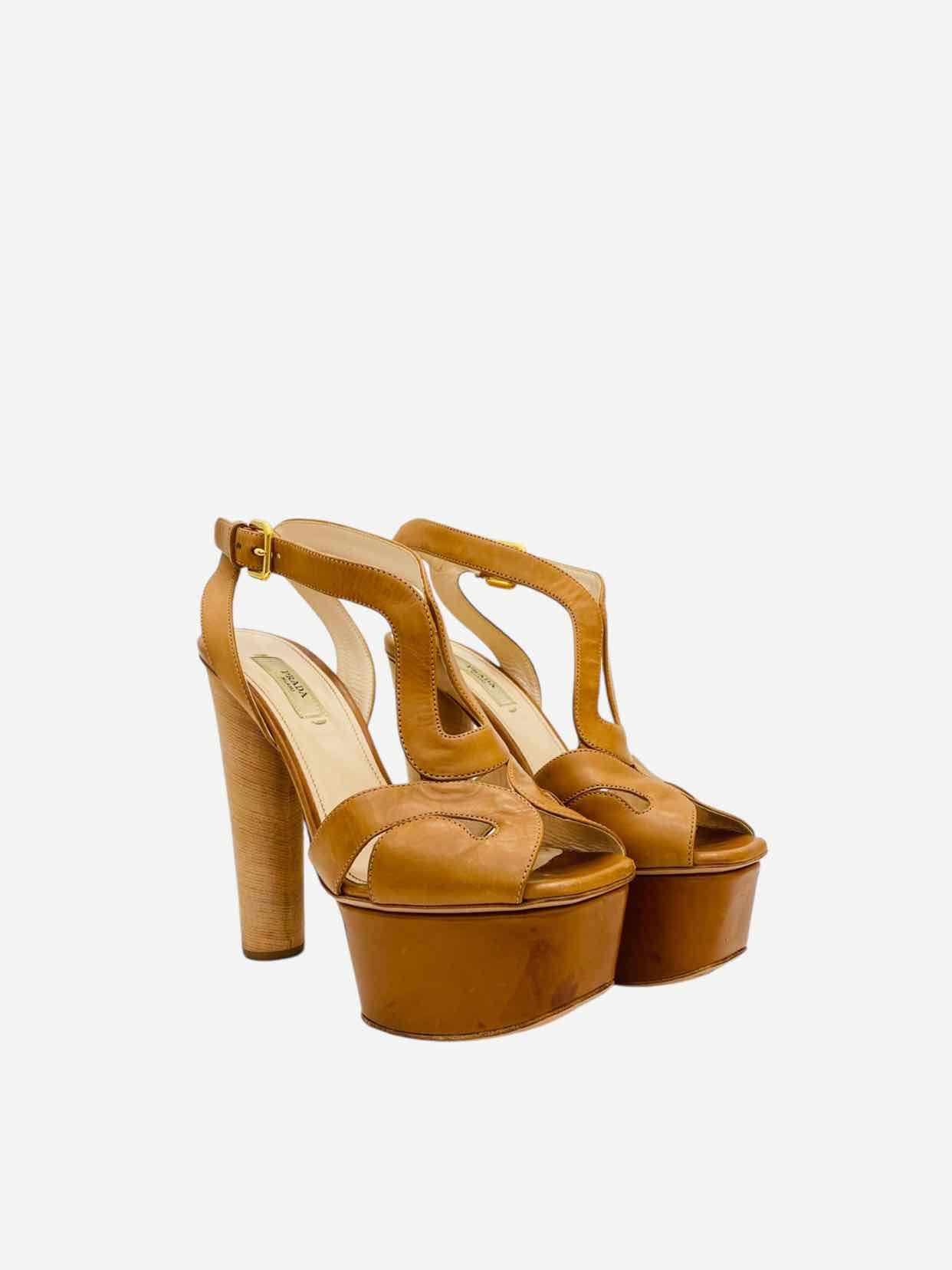 PRADA Strappy Tan Size EU 36.5 Heeled Sandals