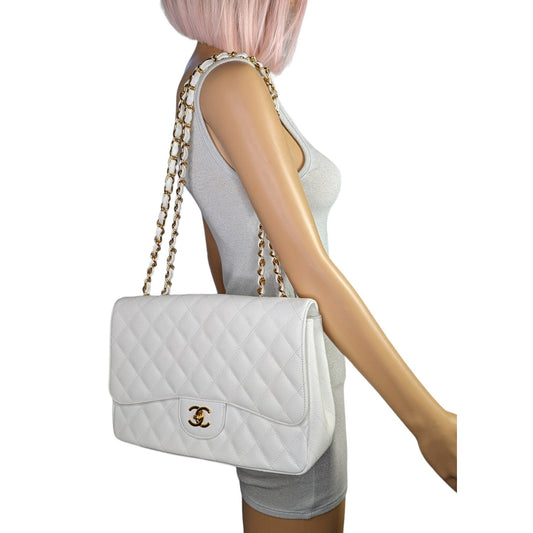 Chanel bag   Classic Quilted Caviar Single White Jumbo Flap