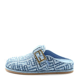 Amelia Denim Jacquard FF Womens Feel Buckled Mules 35 Blue